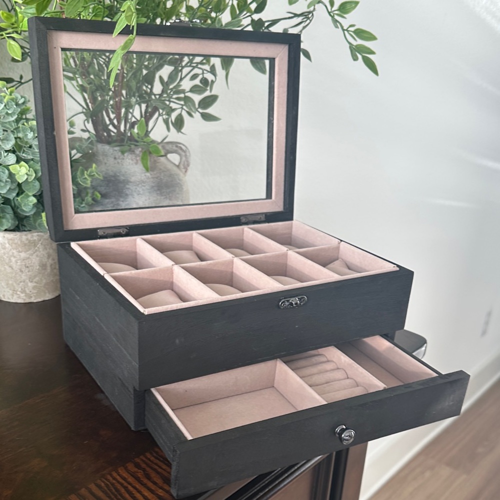 Wooden Jewelry Organizer Box - Black and Blush